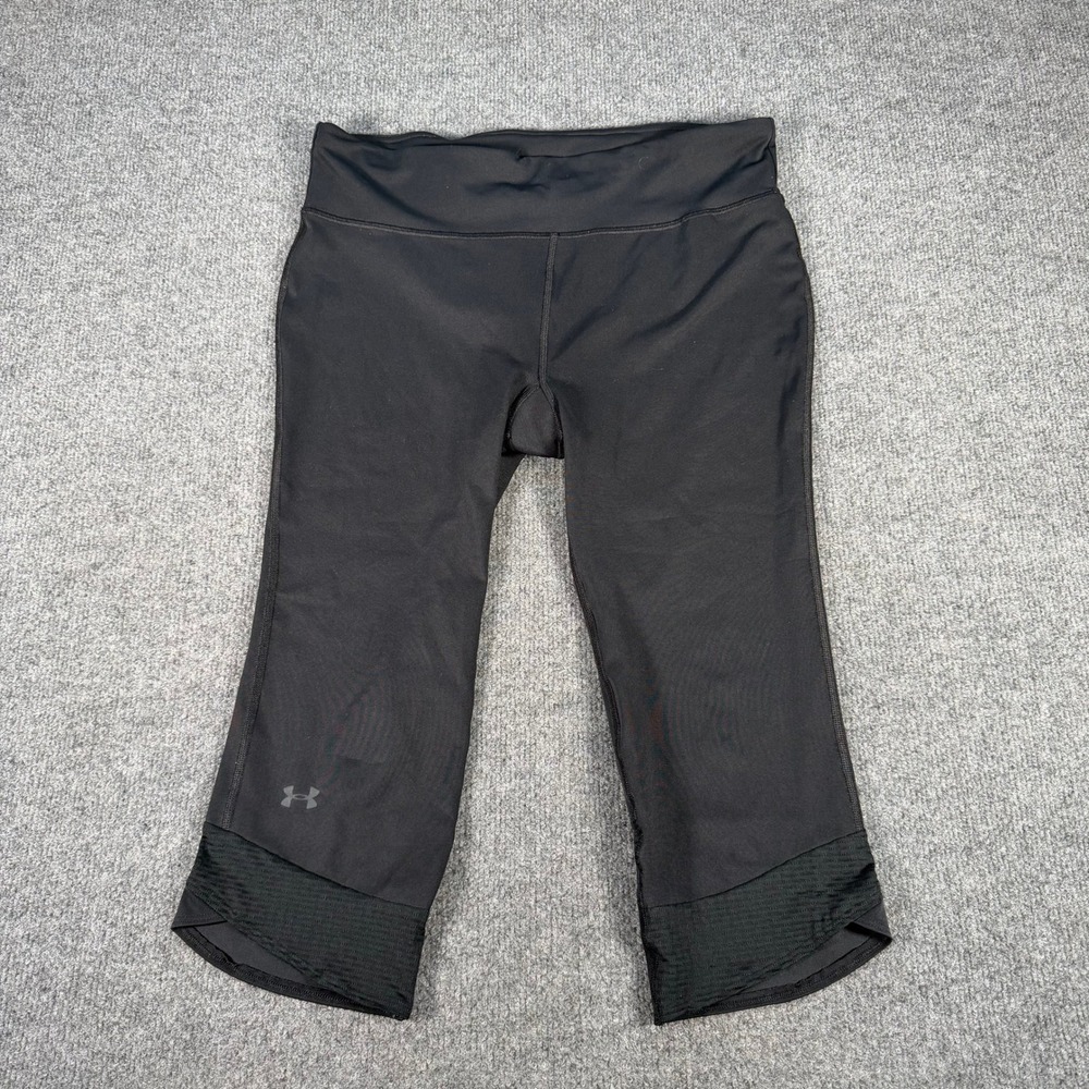 Under Armour HeatGear Black Cropped Leggings Mesh Trim Zip Womens Large #4277